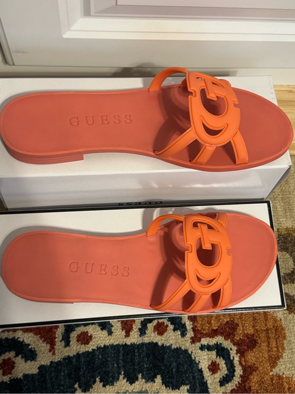 GUESS Coral Orange Logo Slide Sandals